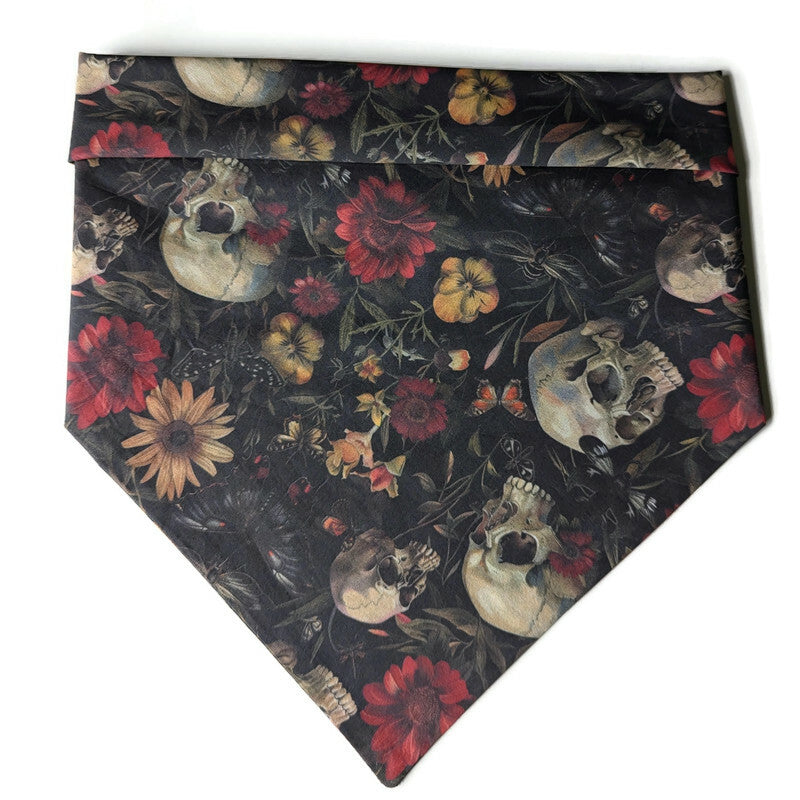 Dark Flowers and Skulls Dog Bandana