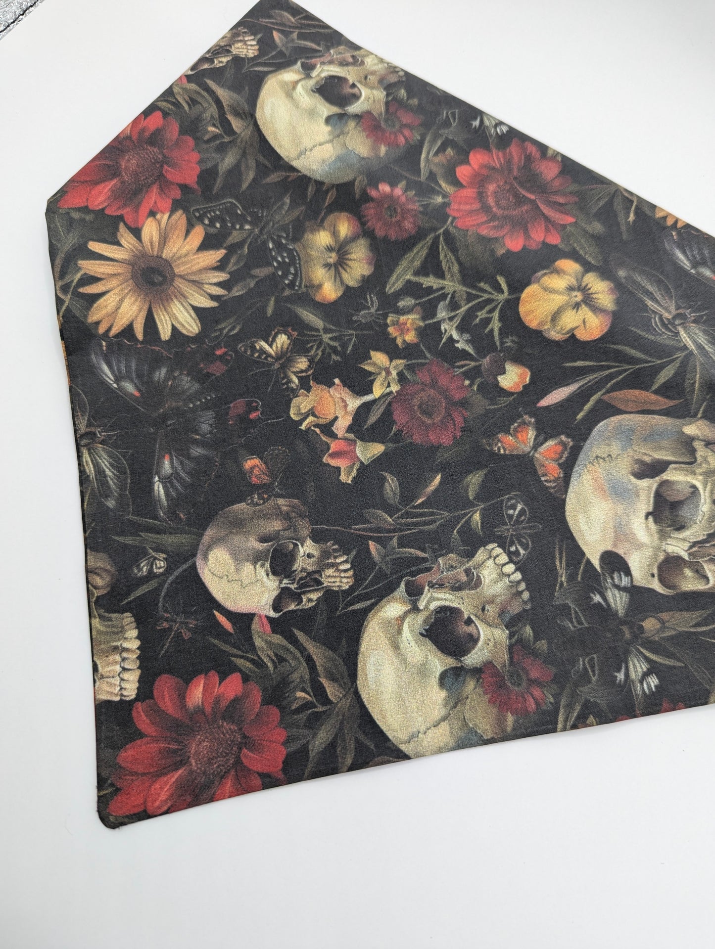 Dark Flowers and Skulls Dog Bandana