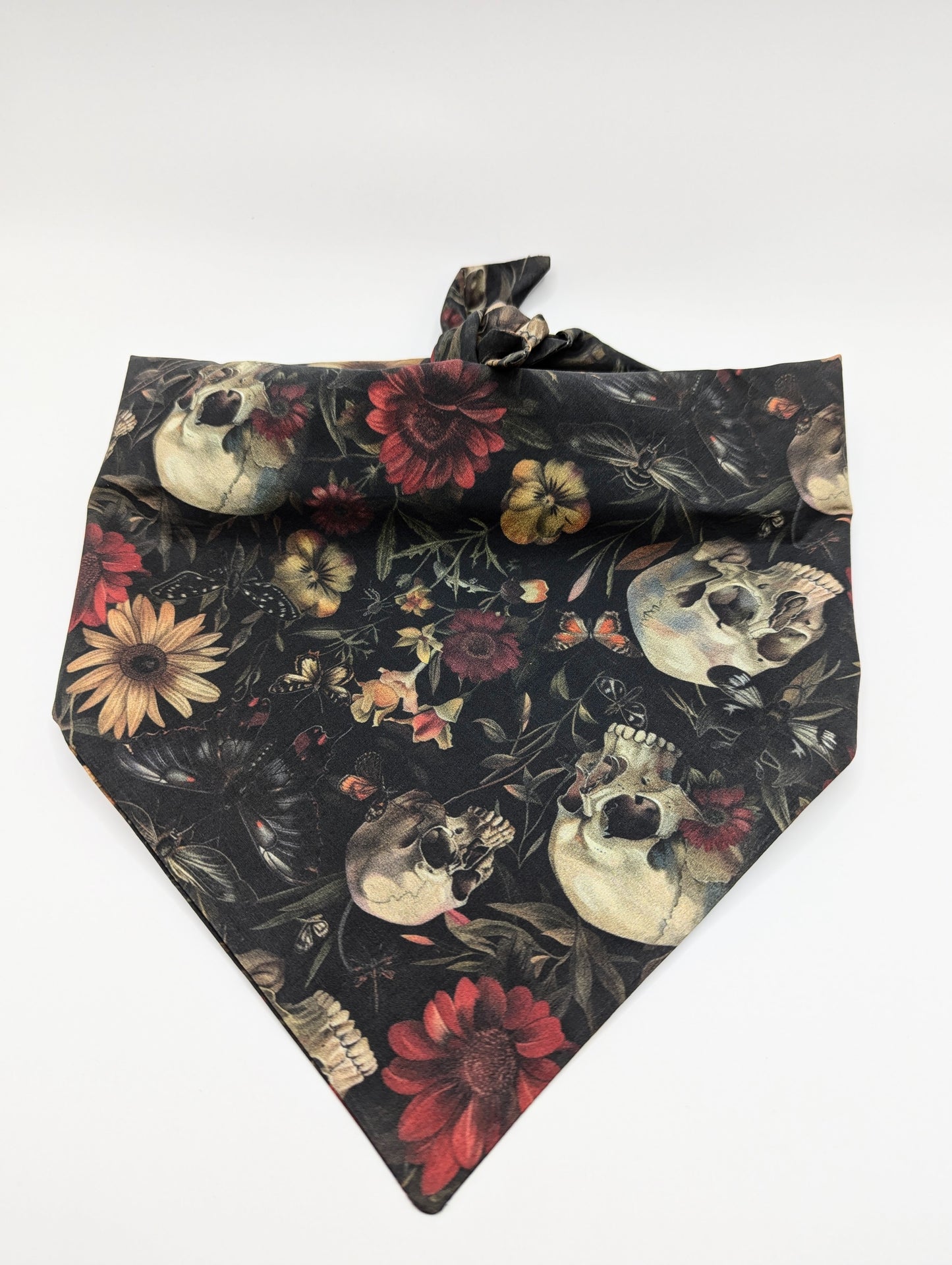 Dark Flowers and Skulls Dog Bandana