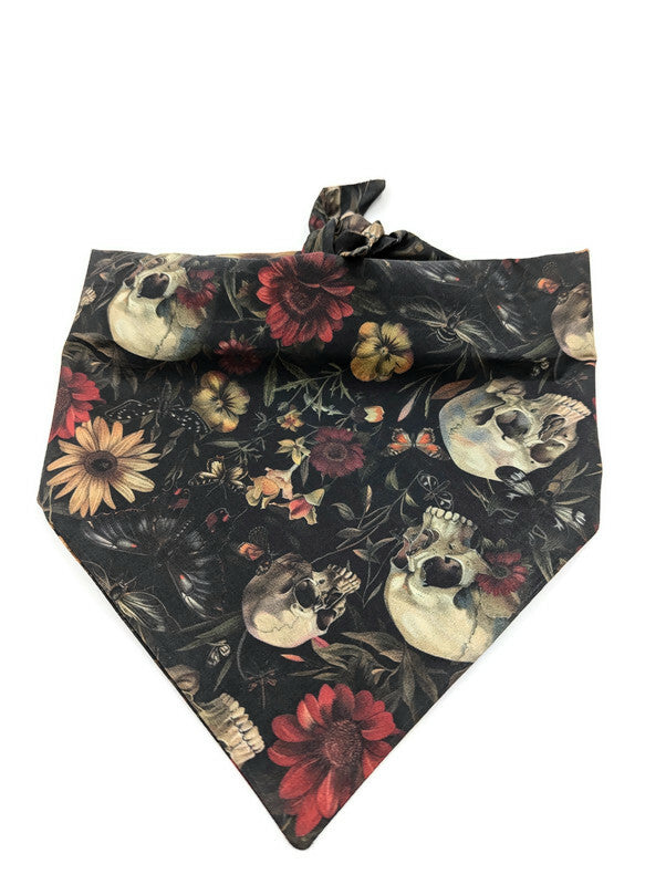 Dark Flowers and Skulls Dog Bandana