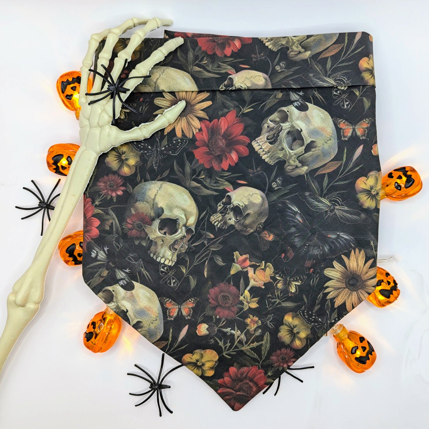 Dark Flowers and Skulls Dog Bandana