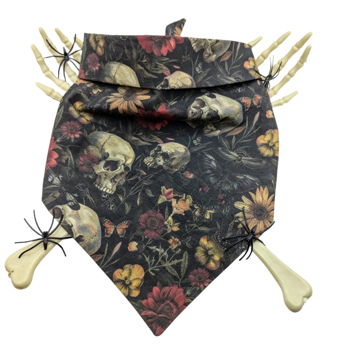 Dark Flowers and Skulls Dog Bandana